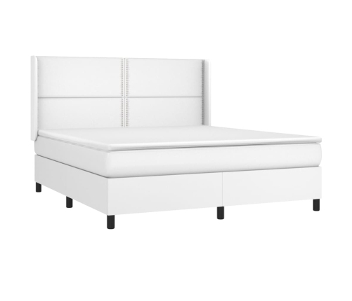 vidaXL atsperu gulta ar matraci, LED, balta, 180x200 cm, mākslīgā āda