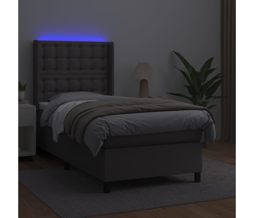 vidaXL atsperu gulta ar matraci, LED, pelēka, 100x200 cm, mākslīgā āda