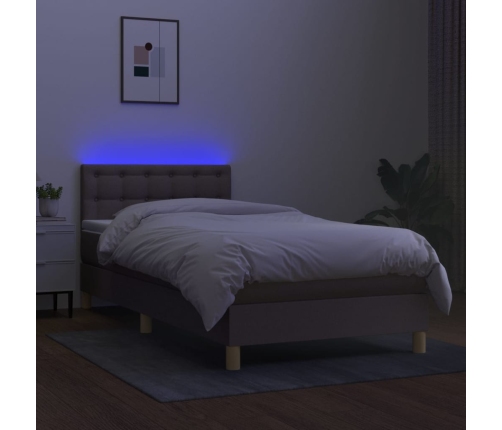 vidaXL atsperu gulta ar matraci, LED, pelēkbrūns audums, 80x200 cm