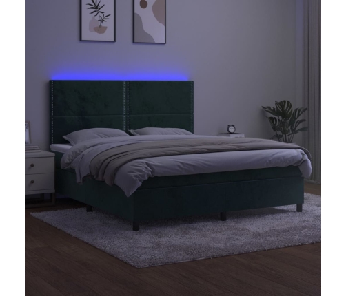 vidaXL atsperu gulta ar matraci, LED, tumši zaļš samts, 180x200 cm