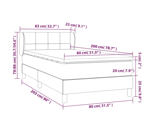 vidaXL atsperu gultas rāmis ar matraci, krēmkrāsas, 80x200 cm, audums