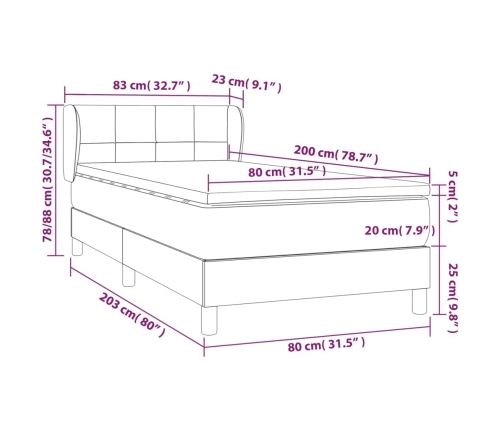 vidaXL atsperu gultas rāmis ar matraci, melna, 80x200 cm, audums