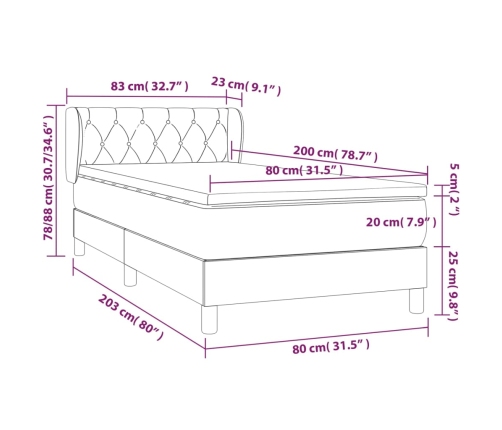 vidaXL atsperu gultas rāmis ar matraci, zils, 80x200 cm, audums