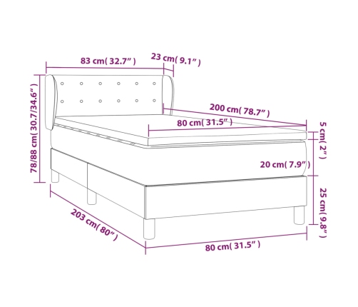 vidaXL atsperu gulta ar matraci, pelēka, 80x200 cm, mākslīgā āda