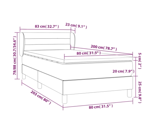 vidaXL atsperu gulta ar matraci, melna samts, 80x200 cm