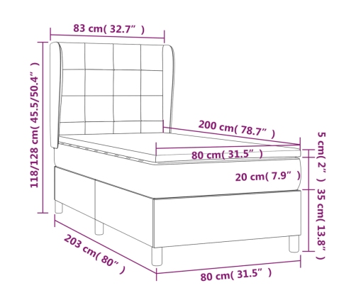 vidaXL atsperu gultas rāmis ar matraci, melna, 80x200 cm, audums