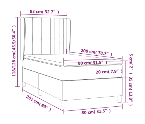 vidaXL atsperu gultas rāmis ar matraci, krēmkrāsas, 80x200 cm, audums