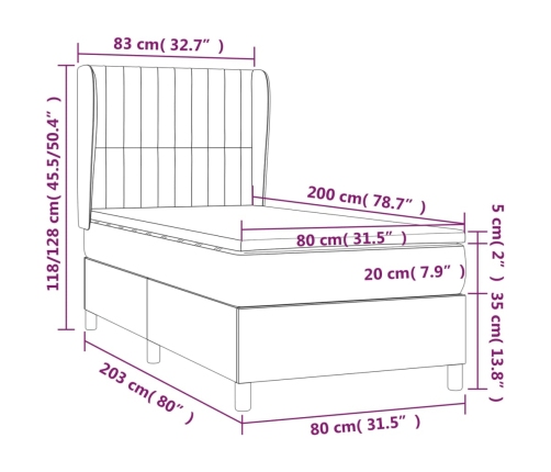 vidaXL atsperu gultas rāmis ar matraci, pelēkbrūns, 80x200 cm, audums
