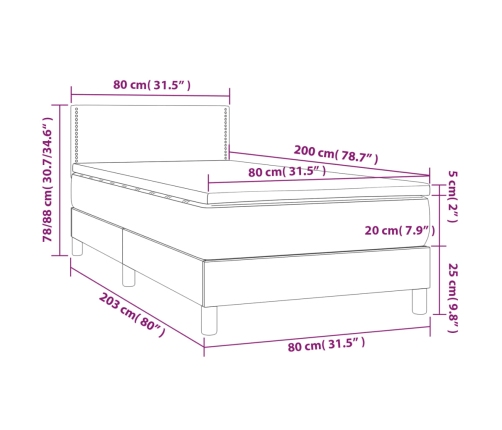 vidaXL atsperu gultas rāmis ar matraci, melna, 80x200 cm, audums