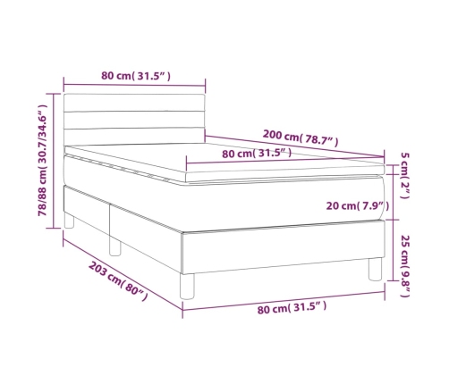 vidaXL atsperu gultas rāmis ar matraci, krēmkrāsas, 80x200 cm, audums