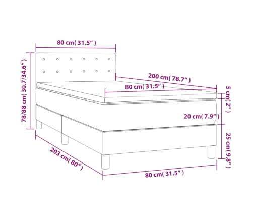 vidaXL atsperu gultas rāmis ar matraci, melna, 80x200 cm, audums