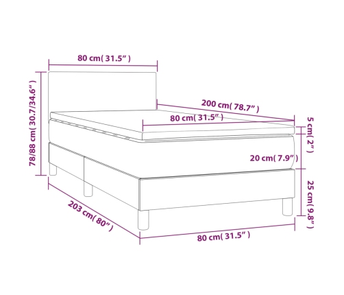 vidaXL atsperu gultas rāmis ar matraci, krēmkrāsas, 80x200 cm, audums