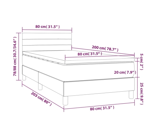 vidaXL atsperu gultas rāmis ar matraci, tumši brūna, 80x200 cm, audums