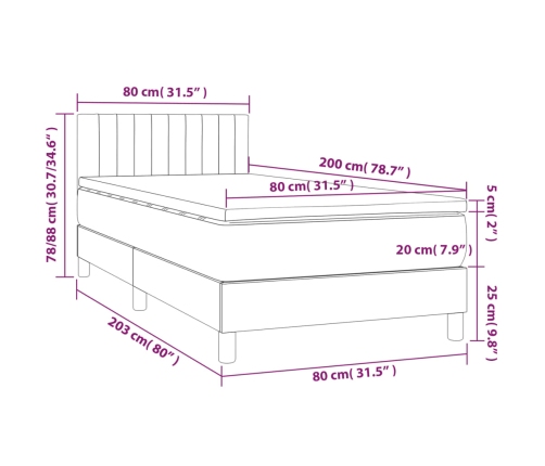 vidaXL atsperu gultas rāmis ar matraci, melna, 80x200 cm, audums