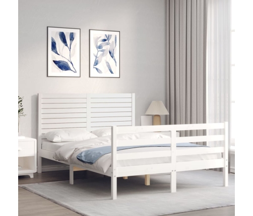 vidaXL gultas rāmis ar galvgali, balts, divvietīgs, masīvkoks