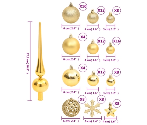 Ziemassvētku Eglītes Rotājumi, 111 Daļas, Zeltains Polistirols Vidaxl