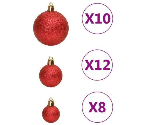 vidaXL Ziemassvētku eglītes rotājumi, 111 daļas, sarkans polistirols