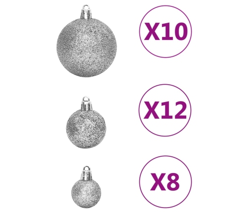 vidaXL Ziemassvētku eglītes rotājumi, 111 gab., sudrabains polistirols