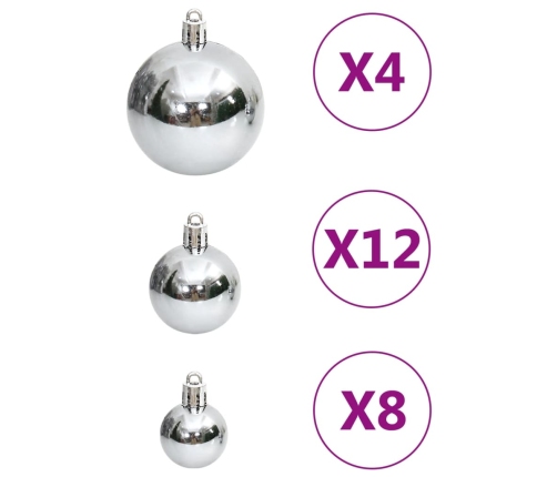 vidaXL Ziemassvētku eglītes rotājumi, 111 gab., sudrabains polistirols