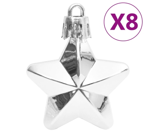 vidaXL Ziemassvētku eglītes rotājumi, 111 gab., sudrabains polistirols