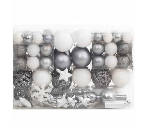 Ziemassvētku Eglītes Rotājumi, 111 Gab., Balti Un Pelēki Vidaxl