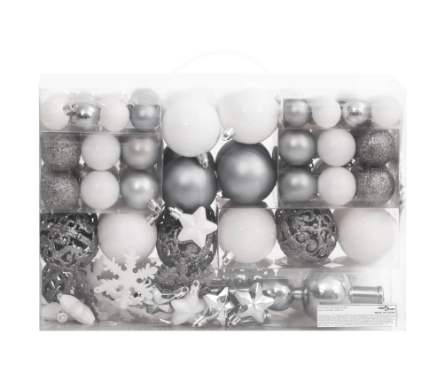 Ziemassvētku Eglītes Rotājumi, 111 Gab., Balti Un Pelēki Vidaxl