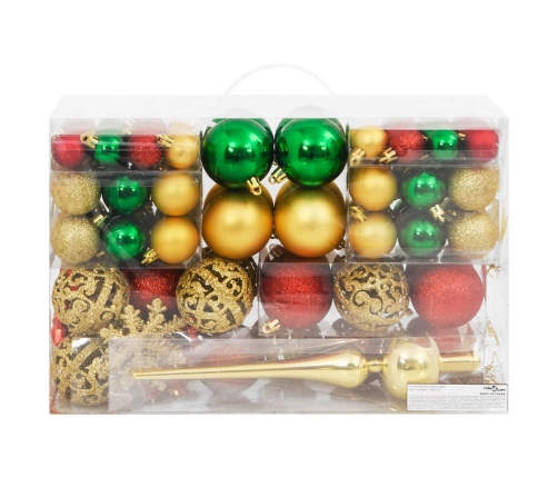 vidaXL Ziemassvētku eglītes rotājumi, 112 gb., sarkani, zaļi, zeltaini