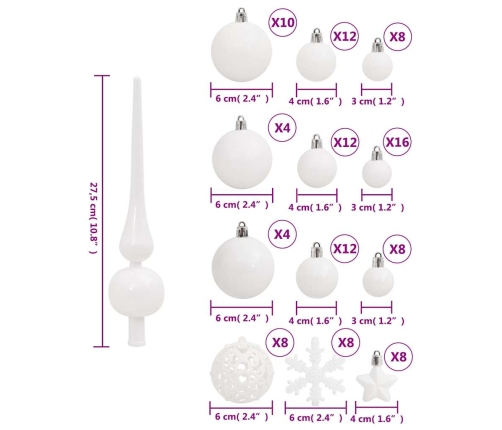 Ziemassvētku Eglītes Rotājumi, 111 Daļas, Balts Polistirols Vidaxl