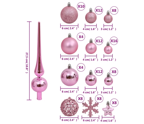 Ziemassvētku Eglītes Rotājumi, 111 Daļas, Rozā Polistirols Vidaxl