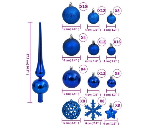 Ziemassvētku Eglītes Rotājumi, 111 Gab., Zils Polistirols Vidaxl