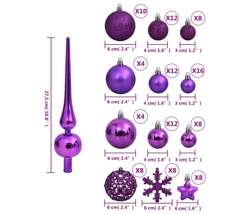 Ziemassvētku Eglītes Rotājumi, 111 Daļas, Violets Polistirols Vidaxl