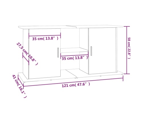 vidaXL akvārija statīvs, ozolkoka, 121x41x58 cm, inženierijas koks