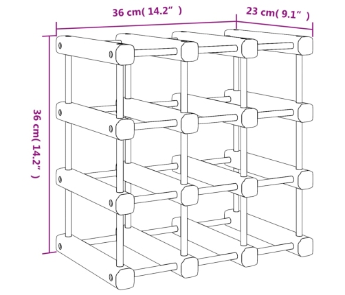 vidaXL vīna pudeļu plaukts 12 pudelēm, 36x23x36 cm, priedes masīvkoks