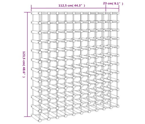 vidaXL vīna pudeļu plaukts 120 pudelēm, 112,5x23x123,5 cm, priede