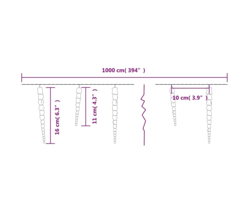 vidaXL Ziemassvētku lampiņas lāsteku formā, 100 LED, 10 m, PVC, akrils