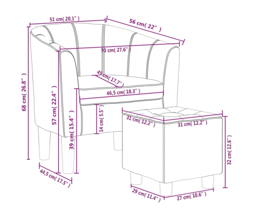 vidaXL klubkrēsls ar kāju soliņu, vīnsarkana mākslīgā āda