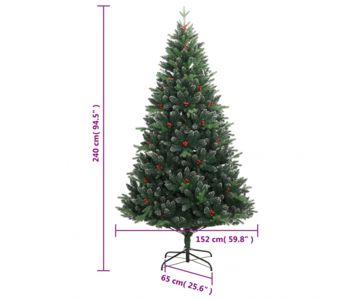 vidaXL mākslīgā Ziemassvētku egle ar sarkanām ogām, 240 cm