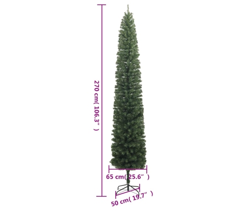 vidaXL mākslīgā Ziemassvētku egle ar statīvu, šaura, 270 cm, PVC