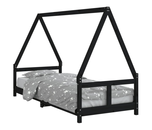 vidaXL bērnu gultas rāmis, melns, 80x200 cm, priedes masīvkoks