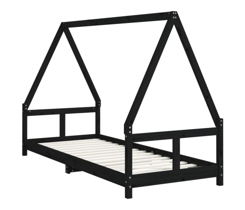 vidaXL bērnu gultas rāmis, melns, 80x200 cm, priedes masīvkoks