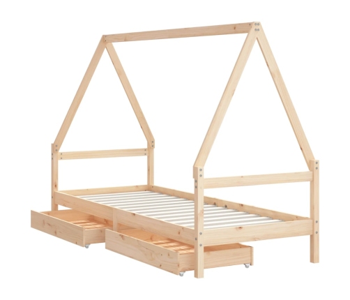 Bērnu Gultas Rāmis Ar Atvilktnēm, 90X200 Cm, Priedes Masīvkoks Vidaxl