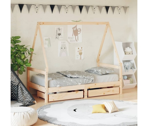 Bērnu Gultas Rāmis Ar Atvilktnēm, 80X160 Cm, Priedes Masīvkoks Vidaxl