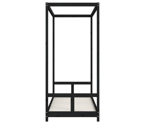 vidaXL bērnu gultas rāmis, melns, 80x200 cm, priedes masīvkoks