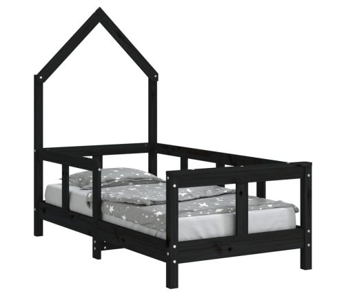 vidaXL bērnu gultas rāmis, melns, 70x140 cm, priedes masīvkoks