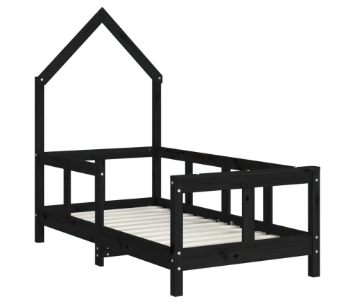 vidaXL bērnu gultas rāmis, melns, 70x140 cm, priedes masīvkoks