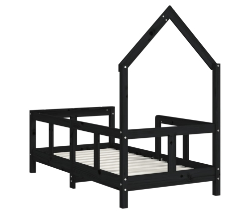 vidaXL bērnu gultas rāmis, melns, 70x140 cm, priedes masīvkoks