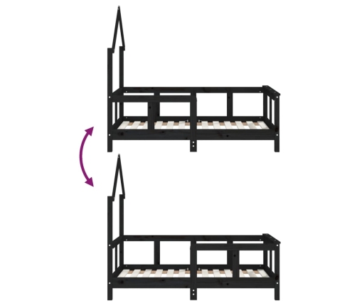 vidaXL bērnu gultas rāmis, melns, 70x140 cm, priedes masīvkoks