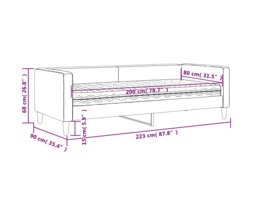 vidaXL dīvāngulta ar matraci, krēmkrāsas audums, 80x200 cm
