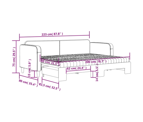 vidaXL dīvāngulta ar matraci, melns audums, 80x200 cm