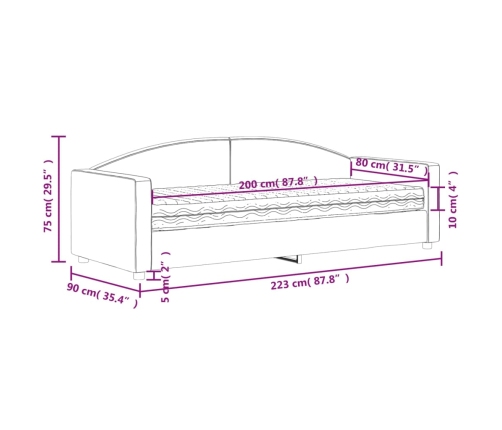 vidaXL dīvāngulta ar matraci, tumši pelēks audums, 80x200 cm